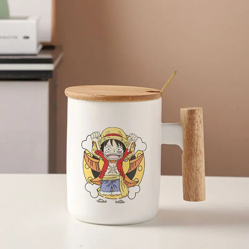 Tazza One Piece - Chibi sorridente Luffy con coperchio in legno