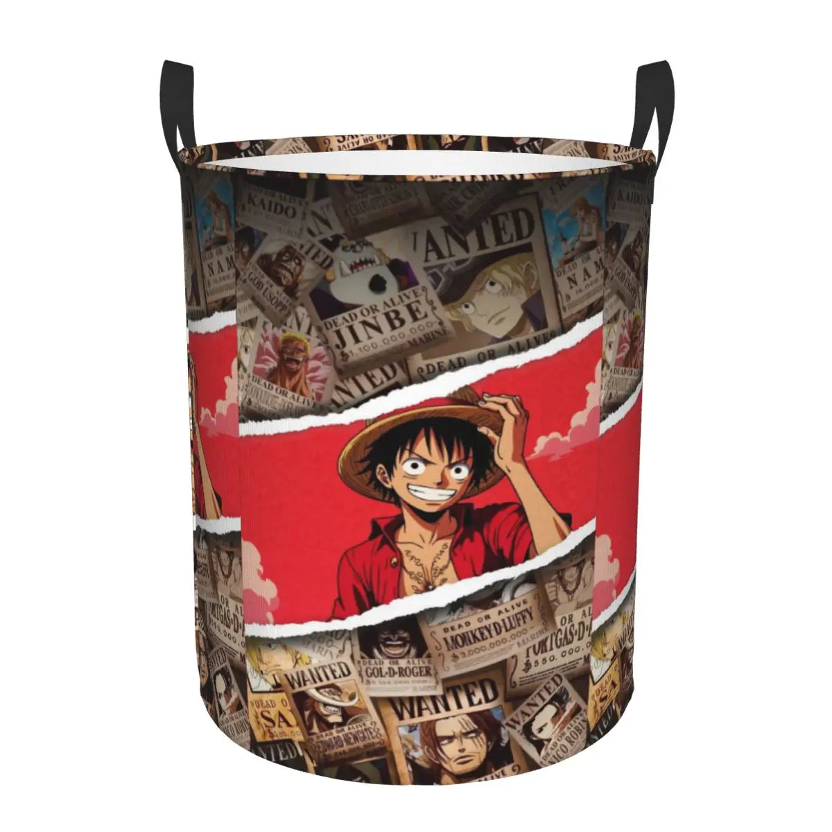 Cesta de lavandería de One Piece - Retrato de Monkey D. Luffy (fondo rojo)