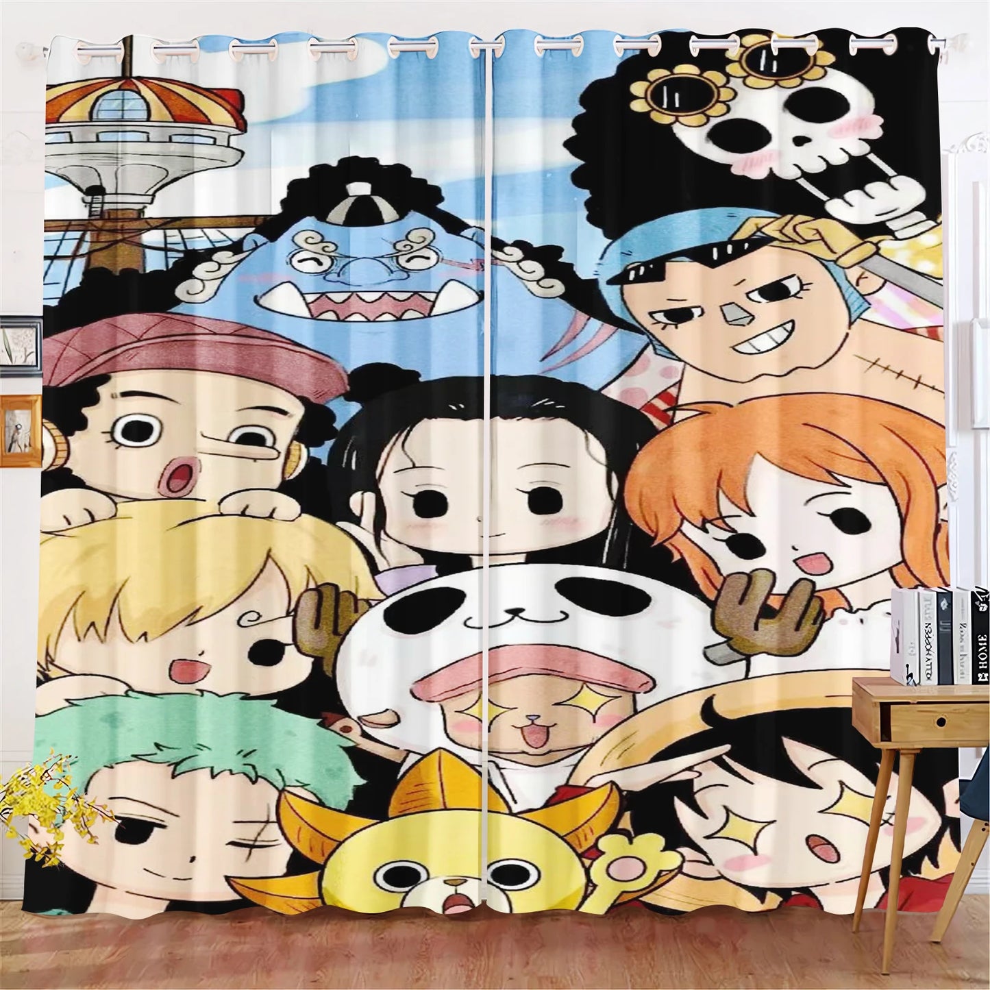 Cortina de One Piece - La tripulación completa del Sombrero de Paja (estilo chibi y kawaii)