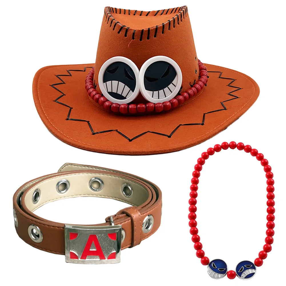 Conjunto de cosplay de One Piece Ace: sombrero, cinturón y collar