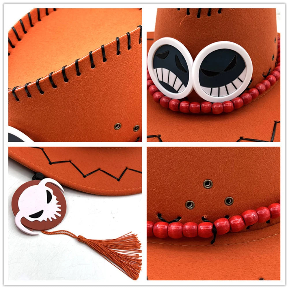 Cappello Ace One Piece - Feltro arancione e distintivi