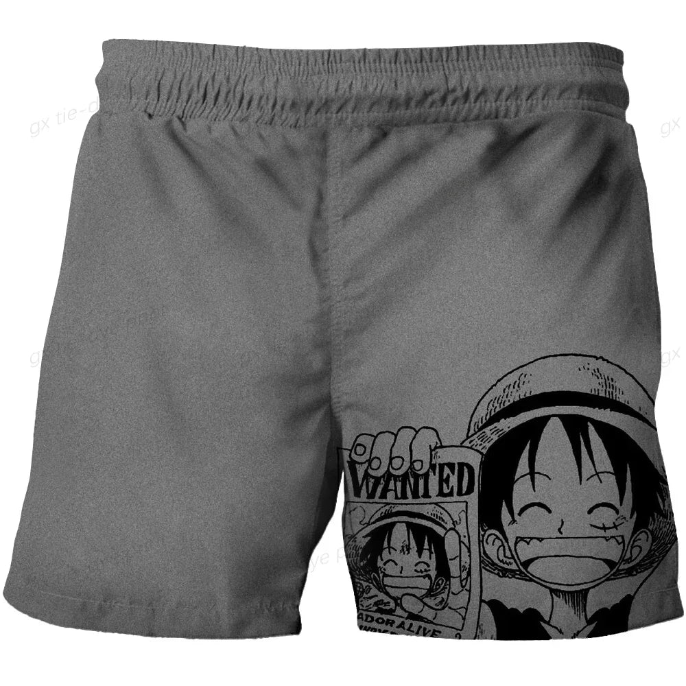 Pantaloncini da bagno interi - Motivo manga grigio con ritratti dell'equipaggio