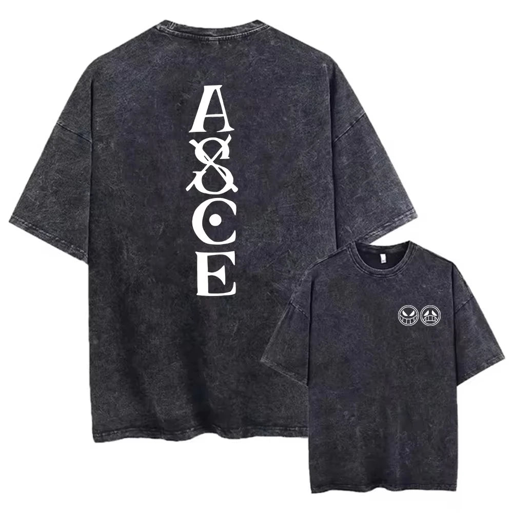 T-shirt Vintage One Piece Ace - Design Typographie Gothique (Gris Anthracite)