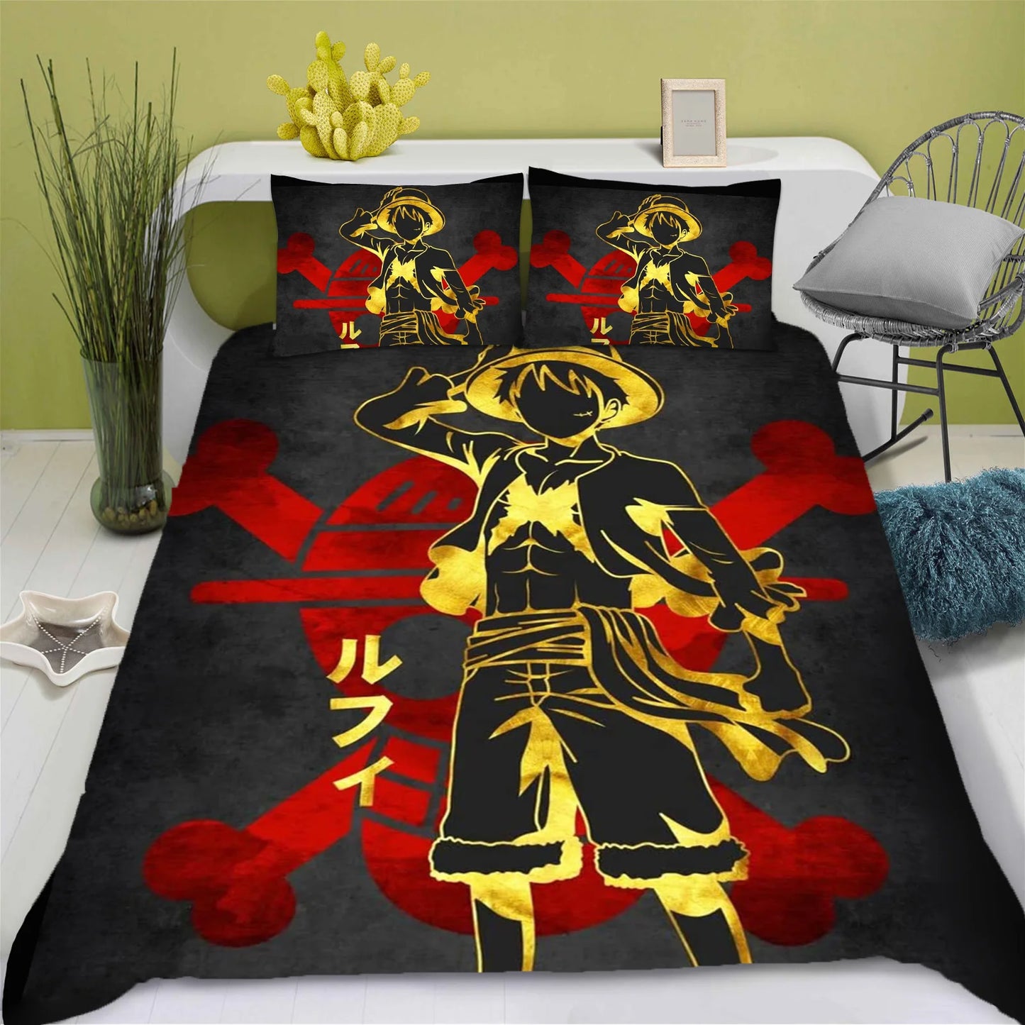 Completo letto intero - Luffy Gear 5 Nika Silhouette (rosso e nero)