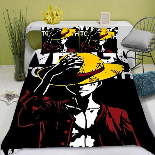 Set di biancheria da letto intero - Silhouette di Rufy e cappello (nero e bianco)