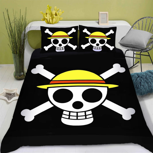 Completo letto in un unico pezzo - Logo Jolly Roger Mugiwara (sfondo nero)