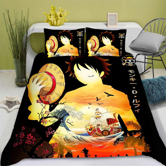Set di biancheria da letto One Piece - Monkey D. Luffy e Going Merry (Tramonto)