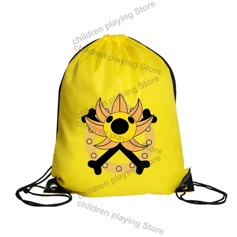 Borsa con coulisse One Piece – Emblema dei pirati di Cappello di Paglia, teschio giallo