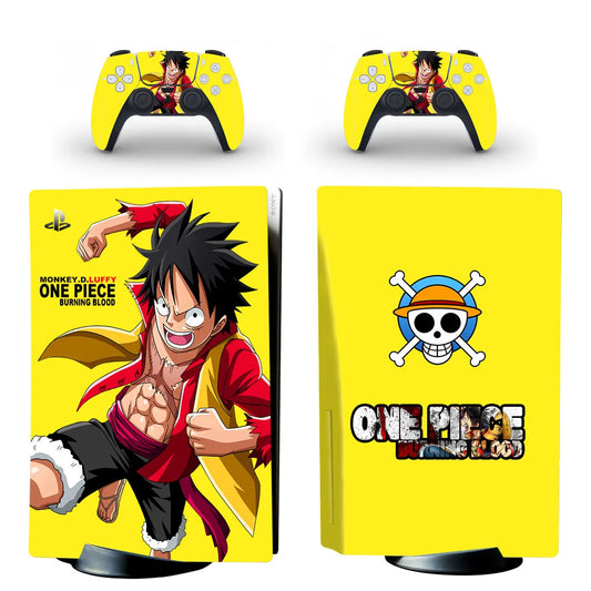 Stickers PS5 One Piece - Monkey D. Luffy & Logo Jolly Roger Jaune
