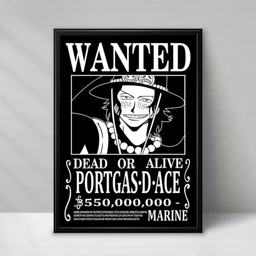 Póster de One Piece Wanted - Portgas D. Ace (blanco y negro)