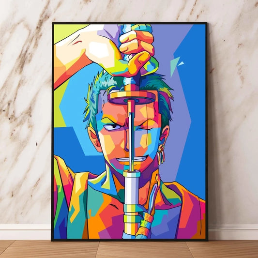 Tableau One Piece Pop Art - Roronoa Zoro (Portrait Coloré)