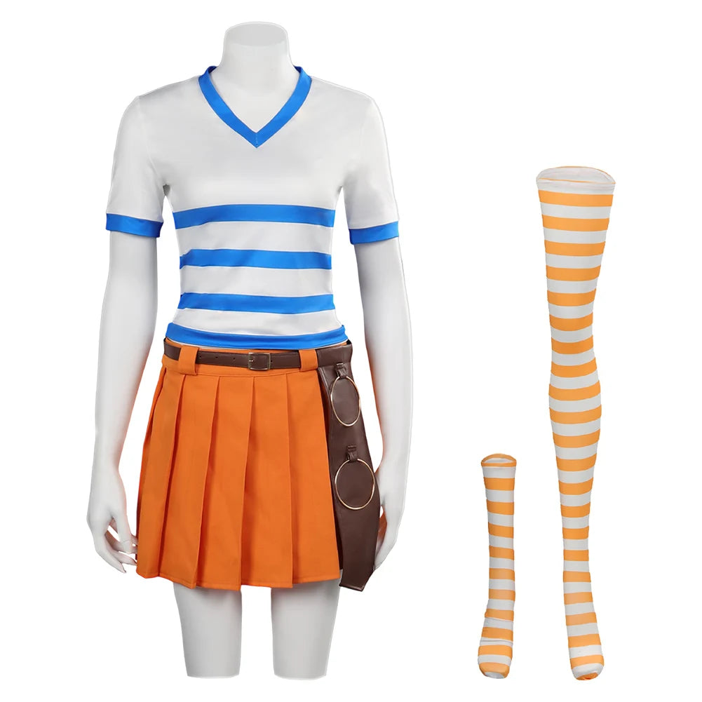 Disfraz de cosplay de One Piece - Traje de Nami (Conjunto escolar con falda)
