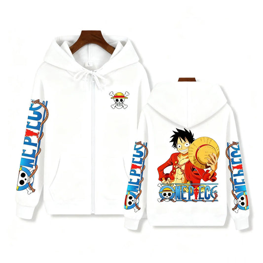 Sweat à Capuche One Piece - Design Monkey D. Luffy Full Print (Blanc)