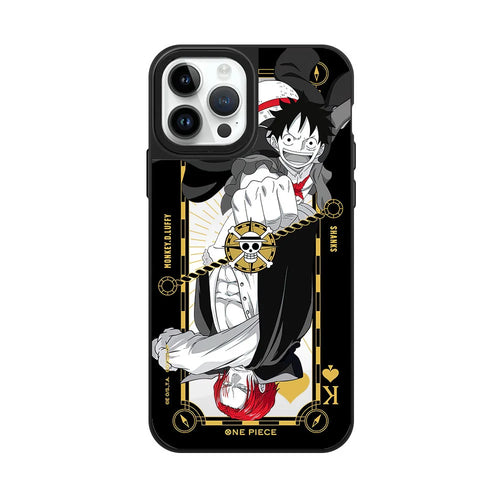 Custodia per iPhone One Piece – Illustrazione dorata di Monkey D. Luffy