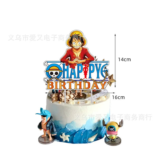 Cake Topper One Piece - Décoration de Gâteau "Happy Birthday" Luffy