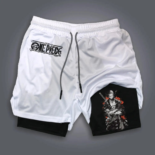 Short de Sport 2-en-1 One Piece - Design Zoro Blanc
