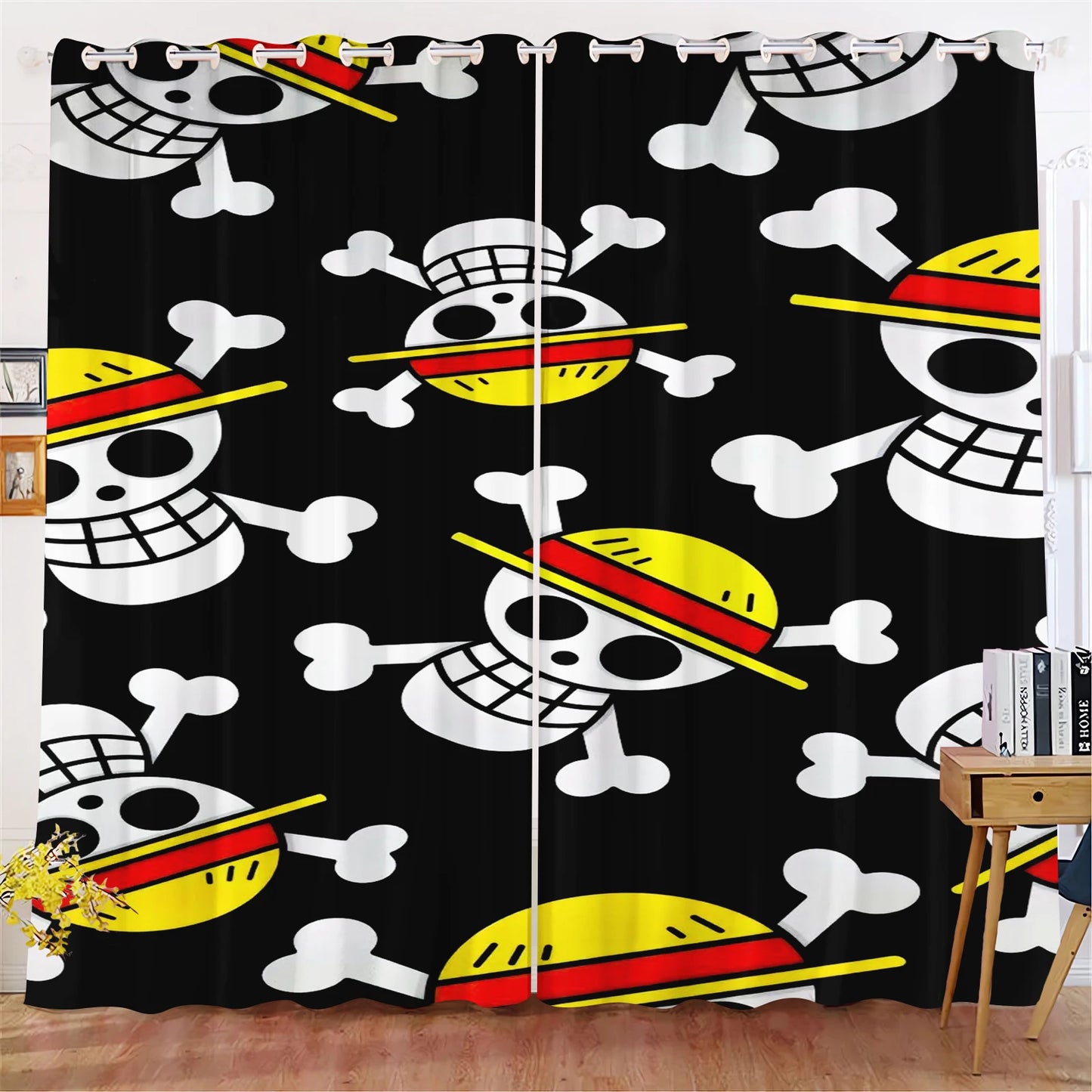 Tenda One Piece - Motivo con loghi Mugiwara e teschio su sfondo nero