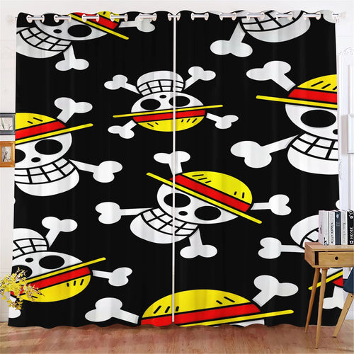 Tenda One Piece - Motivo con loghi Mugiwara e teschio su sfondo nero