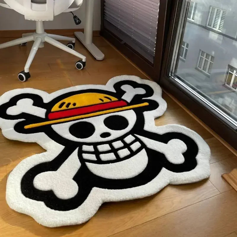 Tapis One Piece - Emblème Jolly Roger Mugiwara (Tapis de Sol Antidérapant)