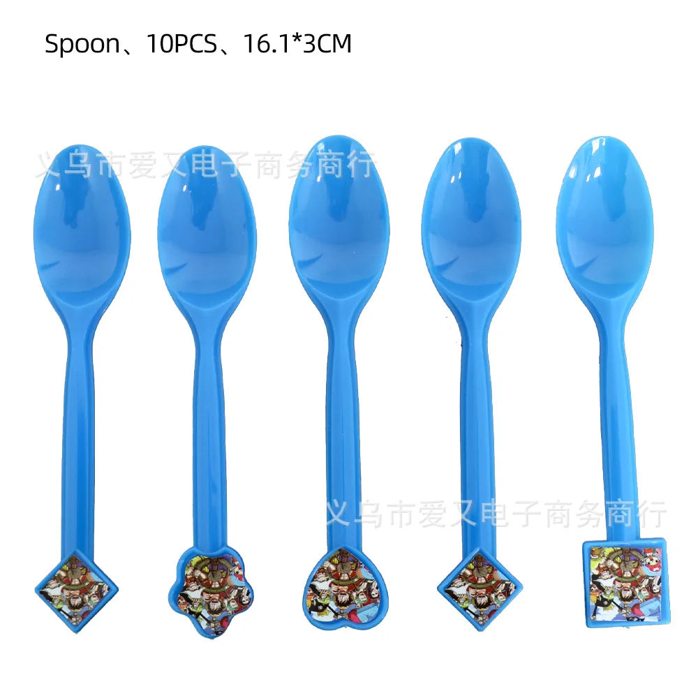 Juego de cucharas de una pieza - Decoración de mesa de cumpleaños (azul)