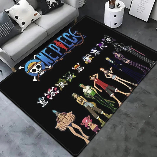 Tappeto One Piece - Design "Jolly Roger" nero con personaggi Chibi