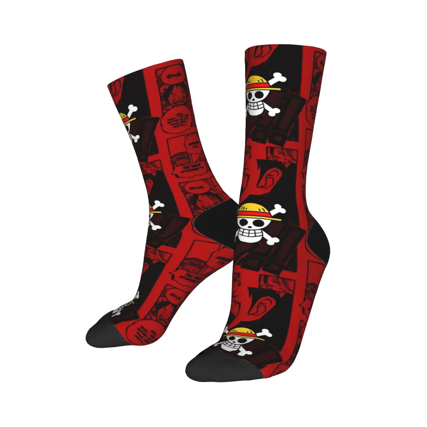 Chaussettes Hautes One Piece - Jolly Roger & Motif Wanted (Rouge)