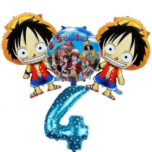 Kit de Ballons One Piece - Décoration Anniversaire 4 ans (Luffy & Chiffre Bleu)