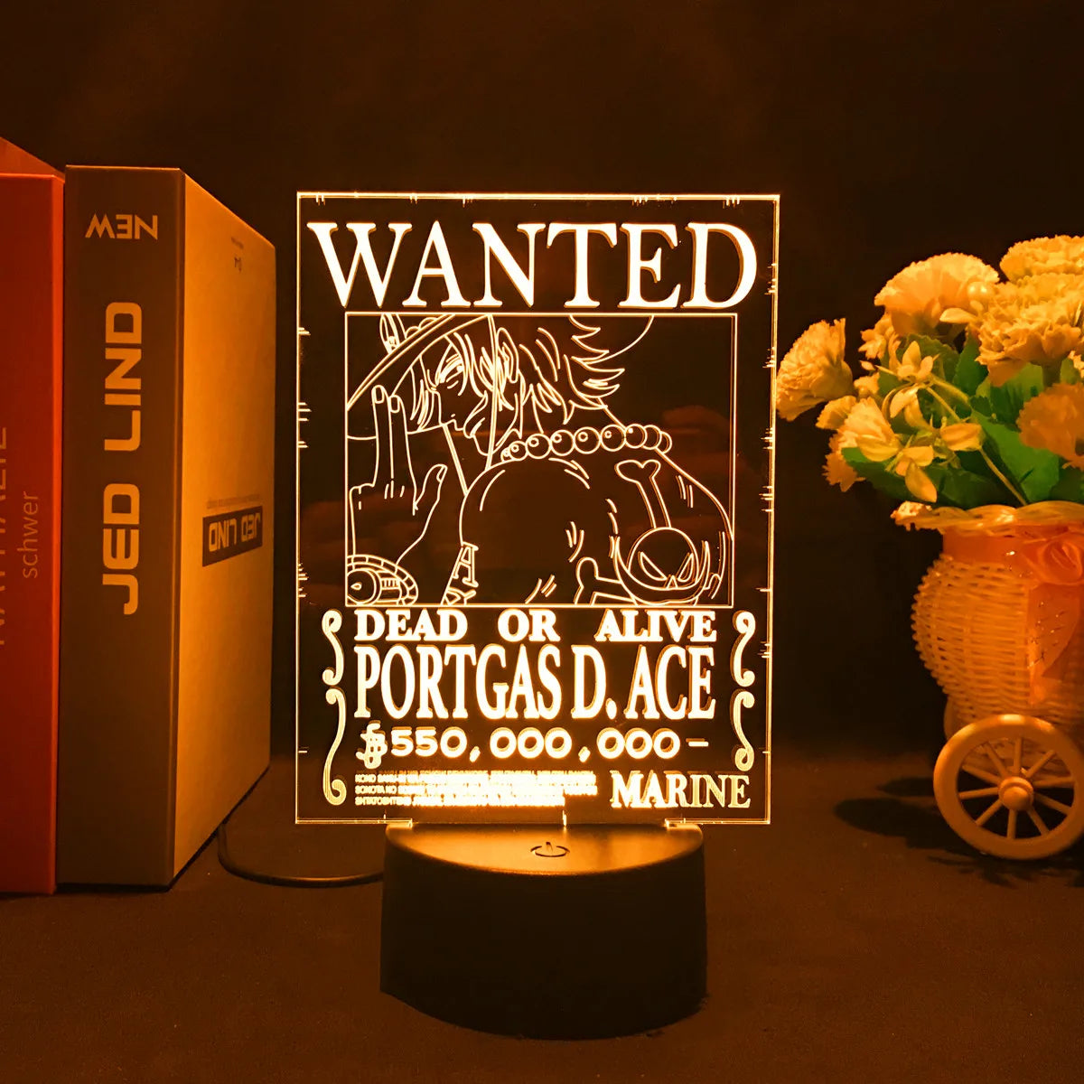 Lampe LED One Piece - Poster Wanted Portgas D. Ace (Jaune)