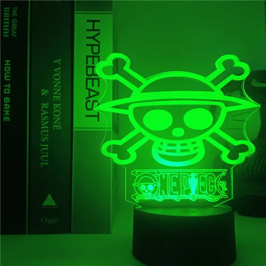 Lámpara de noche LED de One Piece - Logotipo de calavera de Mugiwara (verde neón)