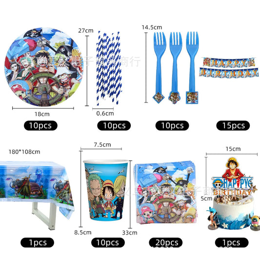Pack Anniversaire Premium One Piece - Vaisselle et Décorations (82 pièces)