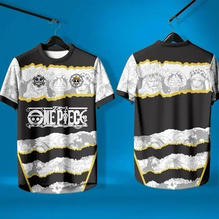 T-shirt de sport One Piece - Design Dragon & Vagues (Noir et Or)