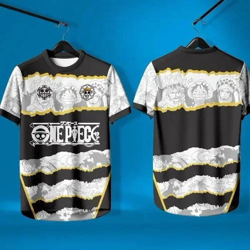 T-shirt de sport One Piece - Design Dragon & Vagues (Noir et Or)