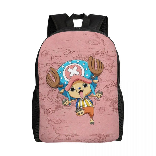Mochila de One Piece de Tony Tony Chopper con fondo rosa texturizado