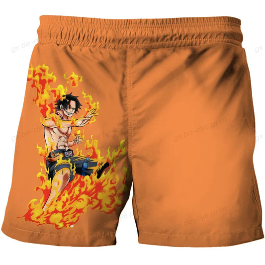 Short de Bain One Piece - Illustration Luffy et Paysage Orange