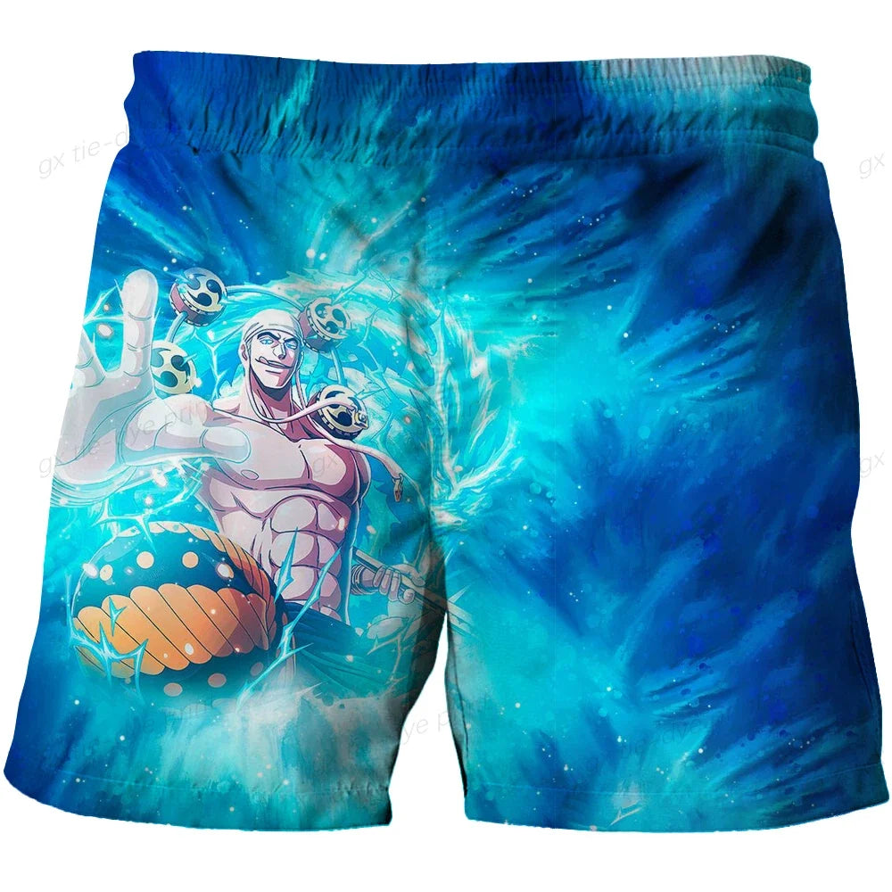 Bañador de una pieza con estampado de aura azul y sombrero de paja