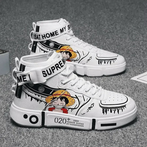 Baskets One Piece - Streetwear Blanc Luffy