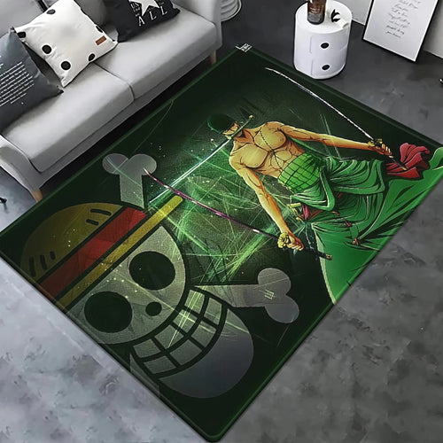 Alfombra de One Piece - Roronoa Zoro con fondo de bandera pirata