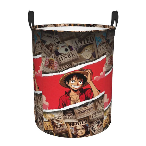 Cesta de lavandería de One Piece - Retrato de Monkey D. Luffy (fondo rojo)