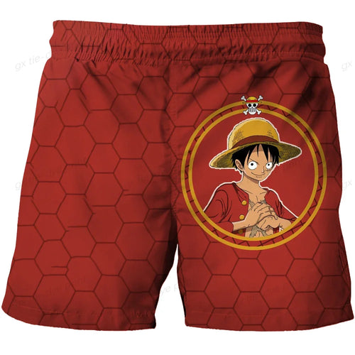 Bañador de una pieza con estampado hexagonal rojo y el logotipo de Luffy