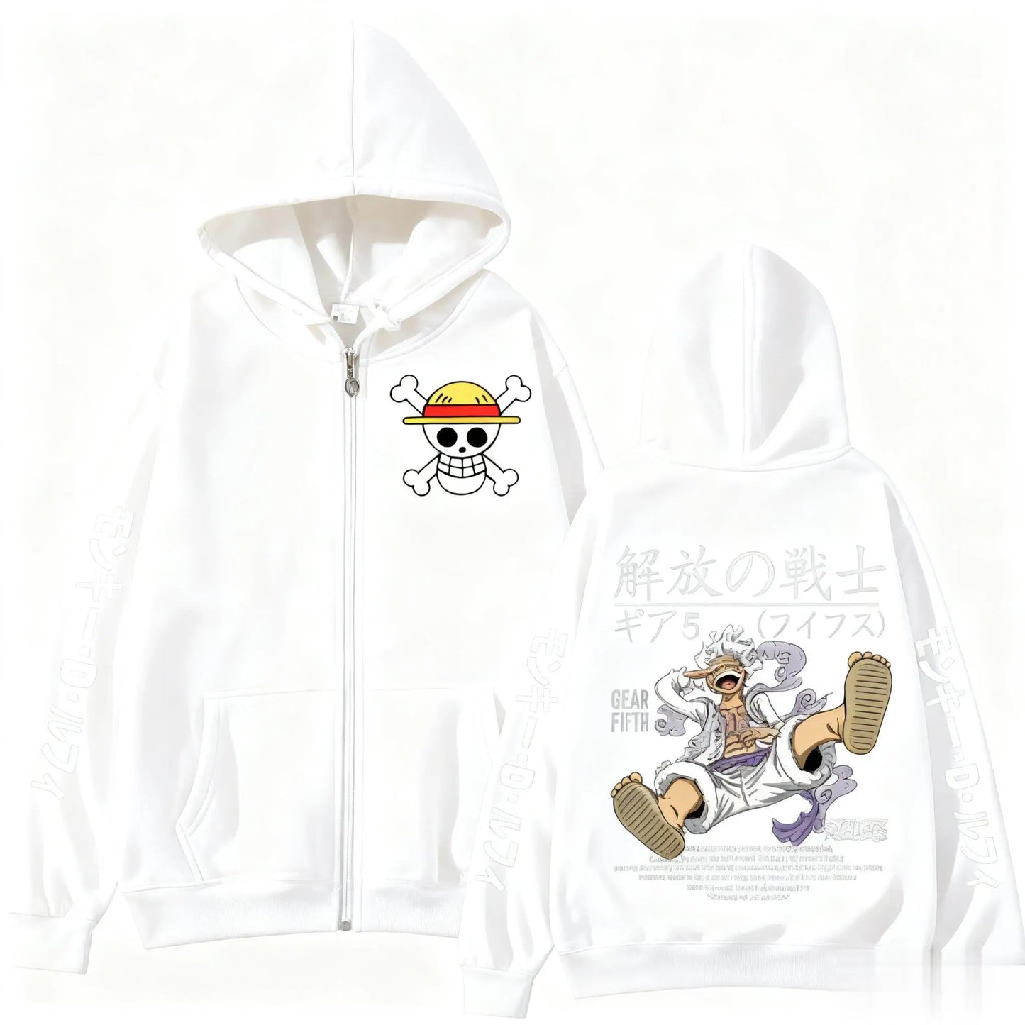 Sweat à Capuche Zippé One Piece - Monkey D. Luffy Gear 5 (Blanc)