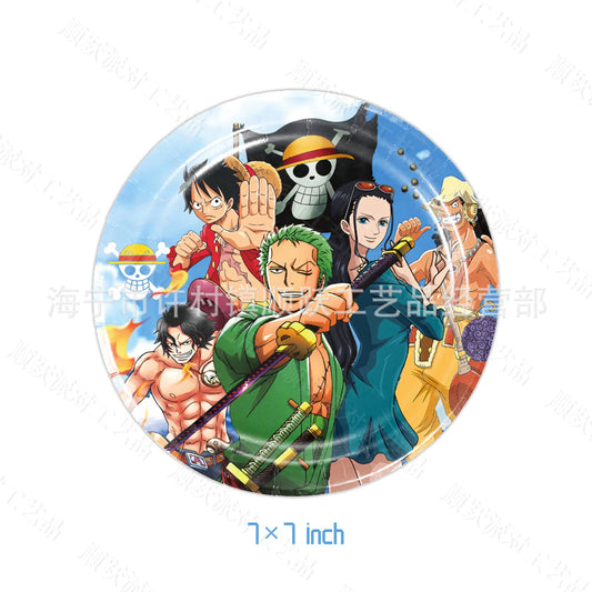 Assiettes Rondes One Piece - Illustration Équipage Style Wano Kuni