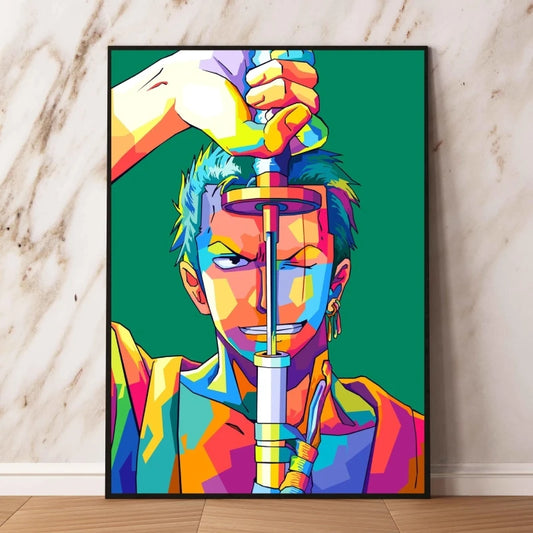 Dipinto pop art di One Piece - Roronoa Zoro con la spada in bocca