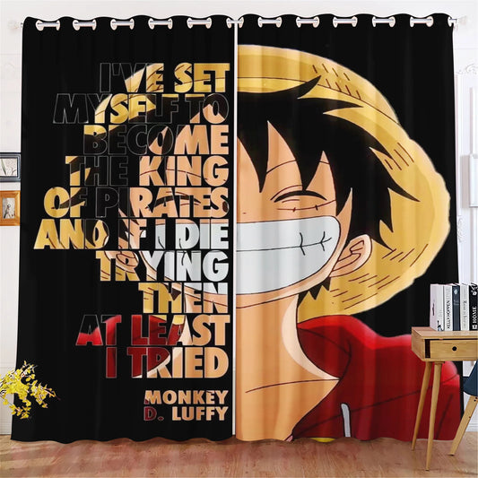 Rideau One Piece - Portrait Monkey D. Luffy "Skate or Die" (Design Noir)
