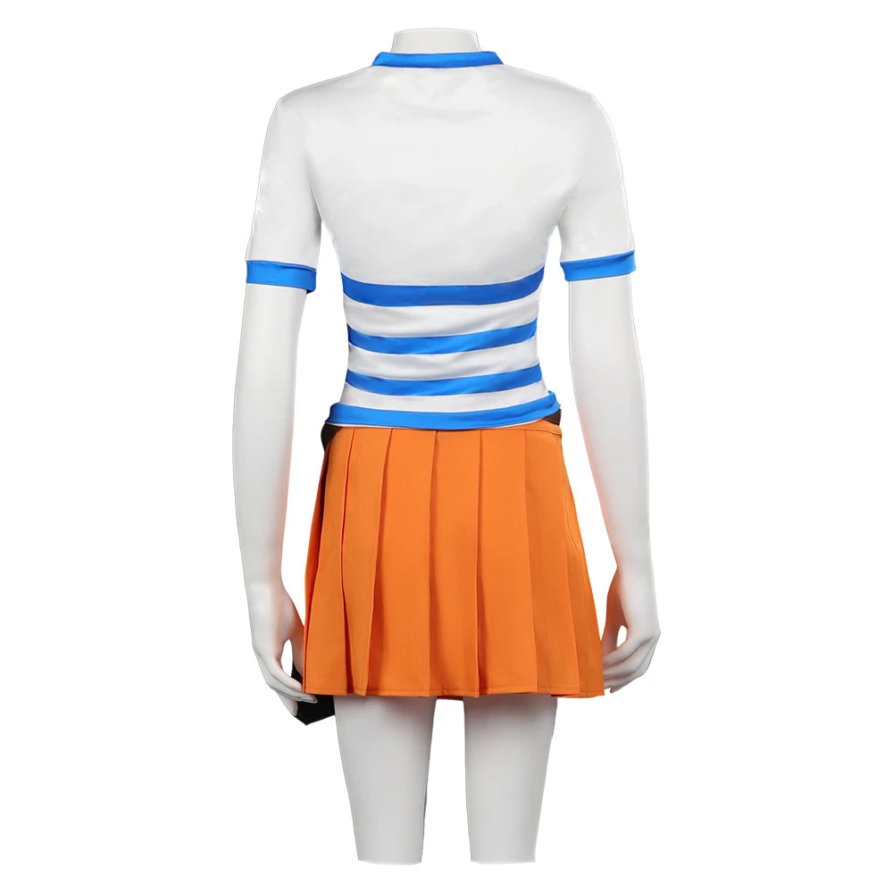 Costume cosplay di One Piece - Abito di Nami (versione Zou con gonna arancione)