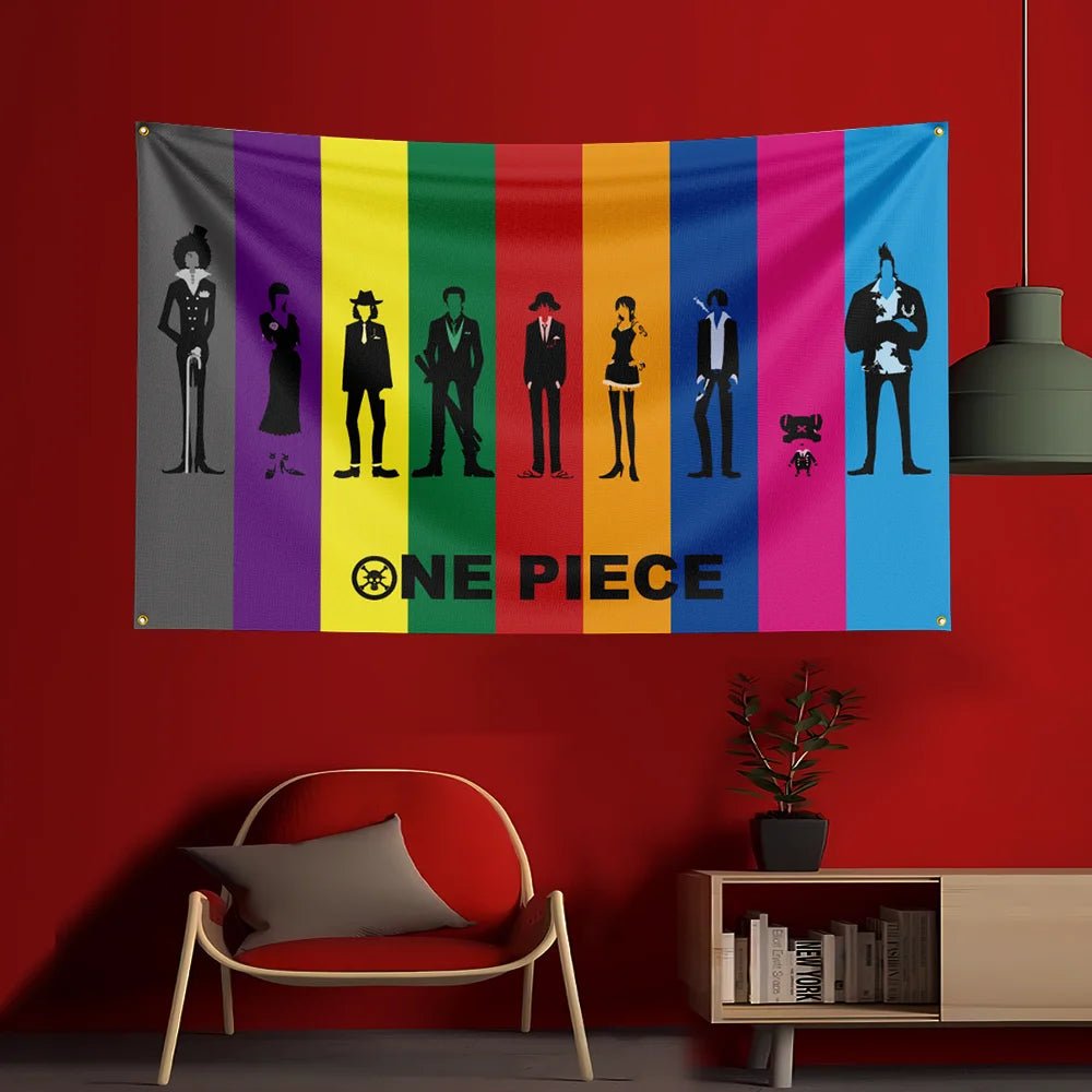 Bandera de One Piece - Silueta de la tripulación del Sombrero de Paja (Multicolor)