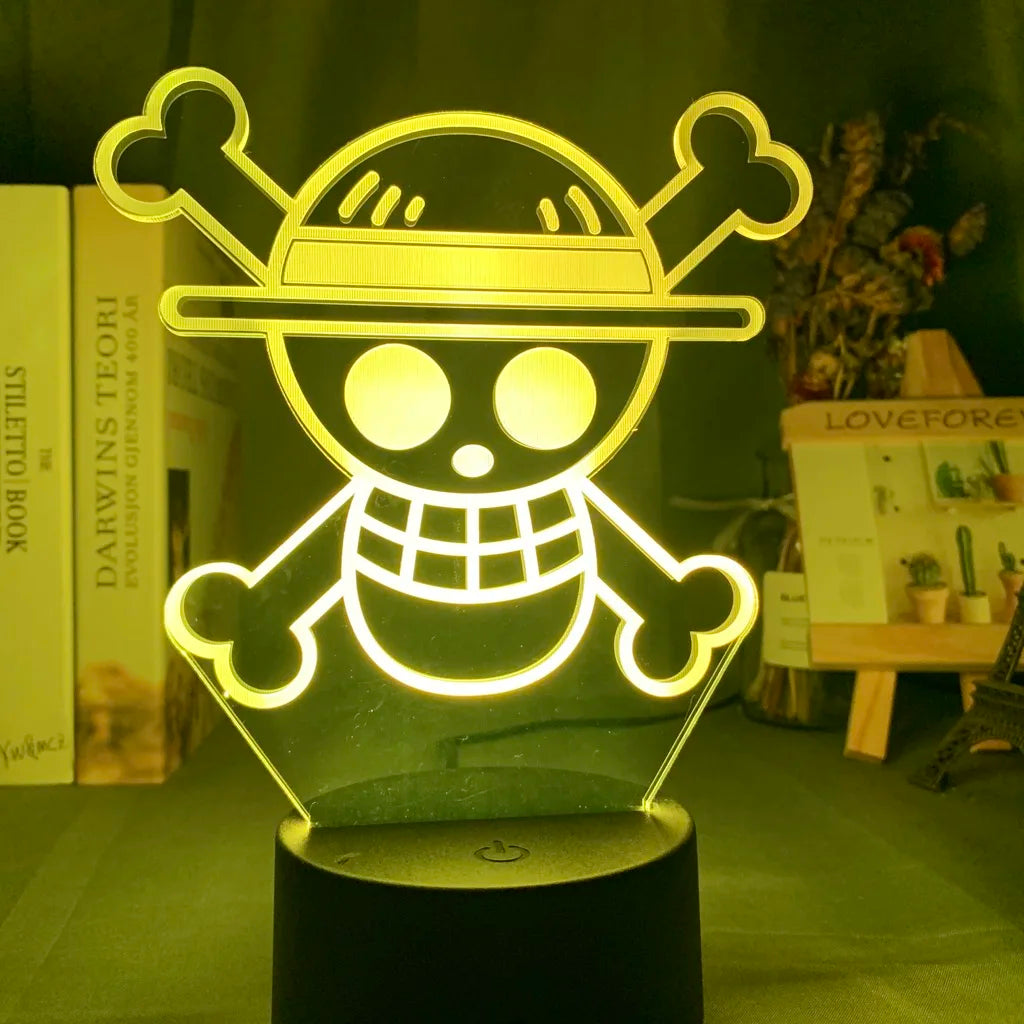 Lámpara de noche LED de One Piece - Logotipo de calavera clásica de Mugiwara (amarilla)