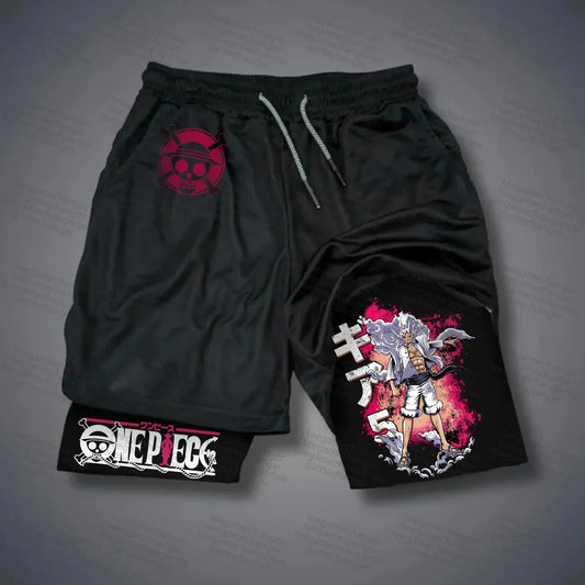 Pantalones cortos deportivos 2 en 1 de One Piece - Logotipo de Luffy (negro)