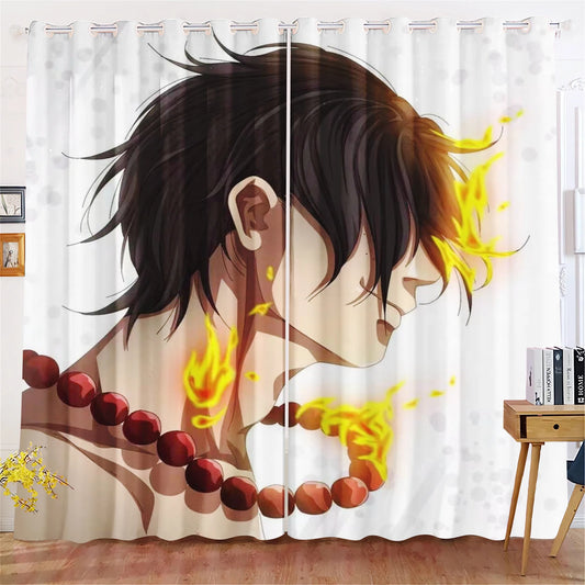 Rideau One Piece - Portrait de Portgas D. Ace (Effet Flammes Intenses)