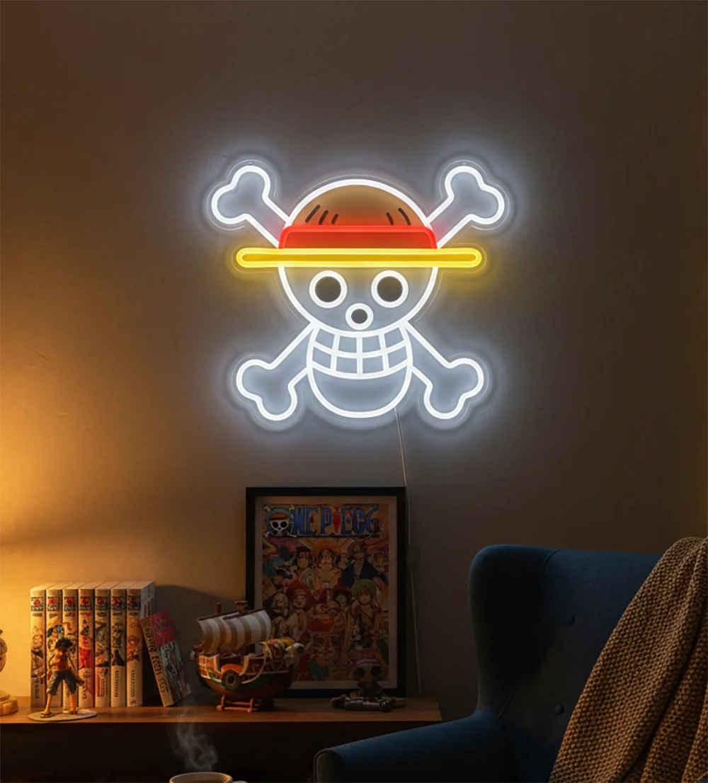 Lampe Néon One Piece Logo Jolly Roger crâne lumineux déco chambre