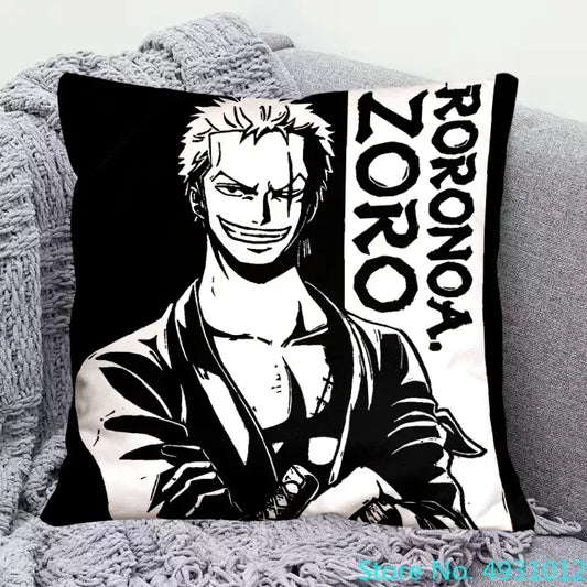 Fodera per cuscino One Piece - Roronoa Zoro (ritratto in bianco e nero)